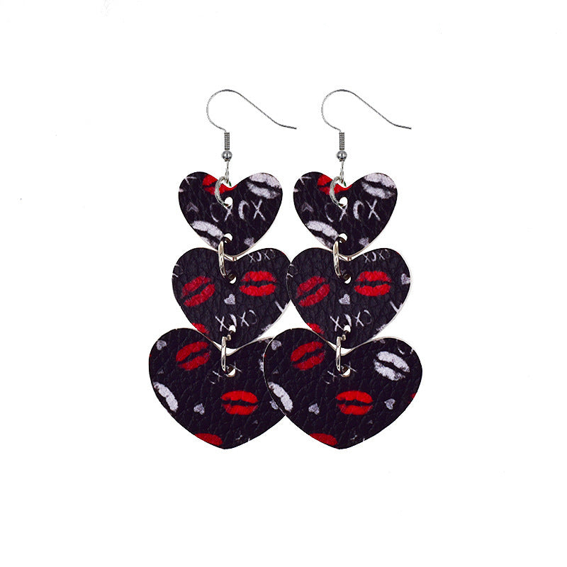 Wholesale In stock wholesale Valentine's Day series suit leather earrings cross-border creative personality love heart leather earrings